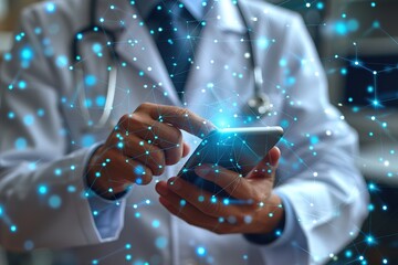 Online healthcare technology and Medical emergency Doctor using smart phone connect to medical data and premium medical service in global network Telemedicine service to develop people wellness