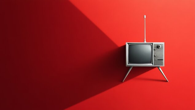 Vintage Television Set with White Outlines on Red Background