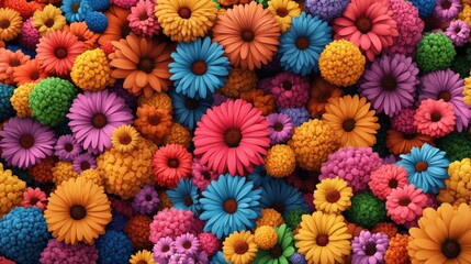 Vibrant color variety of flowers blooming in a lush green field during sunny day