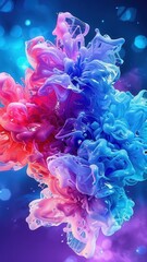 Obraz premium A vibrant explosion of pink and blue hues swirls together, creating a mesmerizing abstract pattern against a dark background.