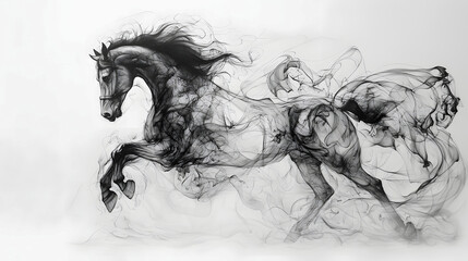 Fototapeta premium Powerful Black Horse Silhouette with Ethereal Smoke Trails