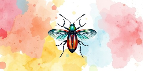 Pastel Bug Illustration with Watercolor Detail