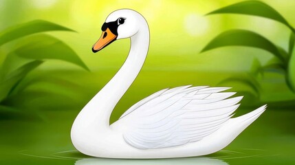 Obraz premium White Swan on Serene Green Water with Lush Foliage