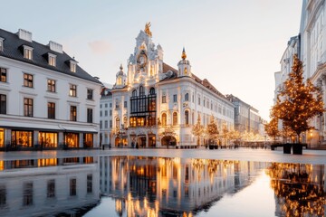 Obraz premium A classic European town square, surrounded by Renaissance and Baroque buildings