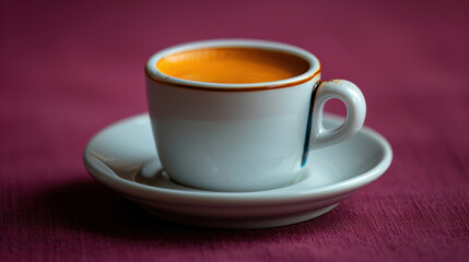 Fototapeta premium coffee cup sits elegantly on white saucer, showcasing rich colors and inviting warmth