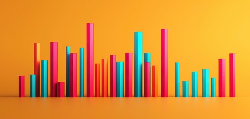 Modern financial chart in 3D, featuring red and blue candlesticks with glowing numeric values on a subtle yellow backdrop