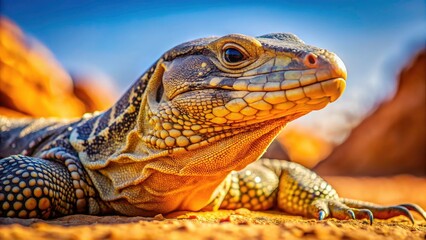 Fototapeta premium A magnificent Saharan reptile: a Tunisian lizard. African desert wildlife captured in stunning closeup photography.