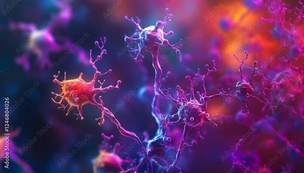 Poster microscopic view of neuron network connections in brain