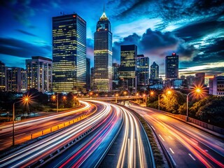 Fototapeta premium Long Exposure Cityscape Silhouette - Urban Building Night Photography