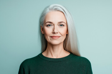 portrait of attractive normal middle-aged woman, wearing a white shirt, posing, front view.
