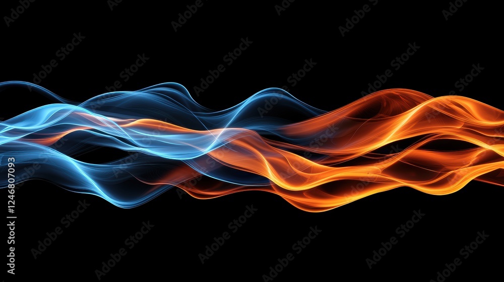Poster stunning abstract composition of glowing orange and blue light streams, creating a sense of speed an