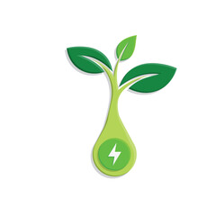 sustainable icon. green energy vector. tree and lightning symbol. reuse, recycle, net zero, green energy, eco friendly concept. Simple 3D design style
