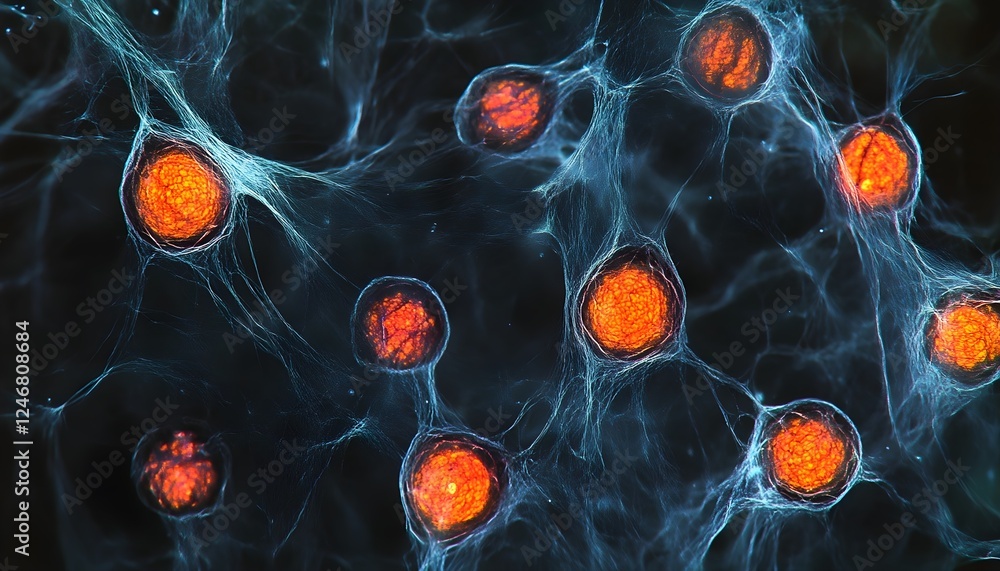 Poster microscopic view of cells interconnected in a complex network