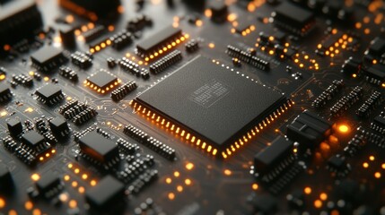 Obraz premium Close-up of illuminated circuit board with processor