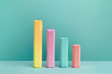 Colorful chalk bars on turquoise background representing growth