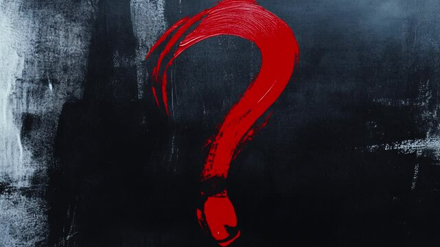 A bold red question mark on a dark, textured surface, creating a striking and intriguing visual. Perfect for projects exploring mystery, uncertainty, or questioning