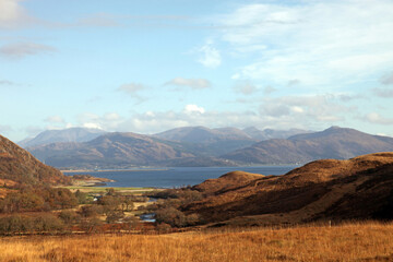View from the Morvern Peninsula across Loch Linnhe towards Ben Nevis, Scotland
