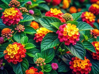 A vibrant watercolor lantana portrait, bursting with multicolored blossoms, creates a stunning floral border.