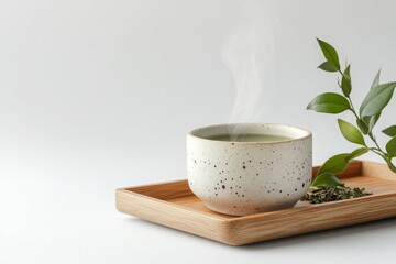 Steaming Cup of Matcha Tea in Minimalist Ceramic Setting