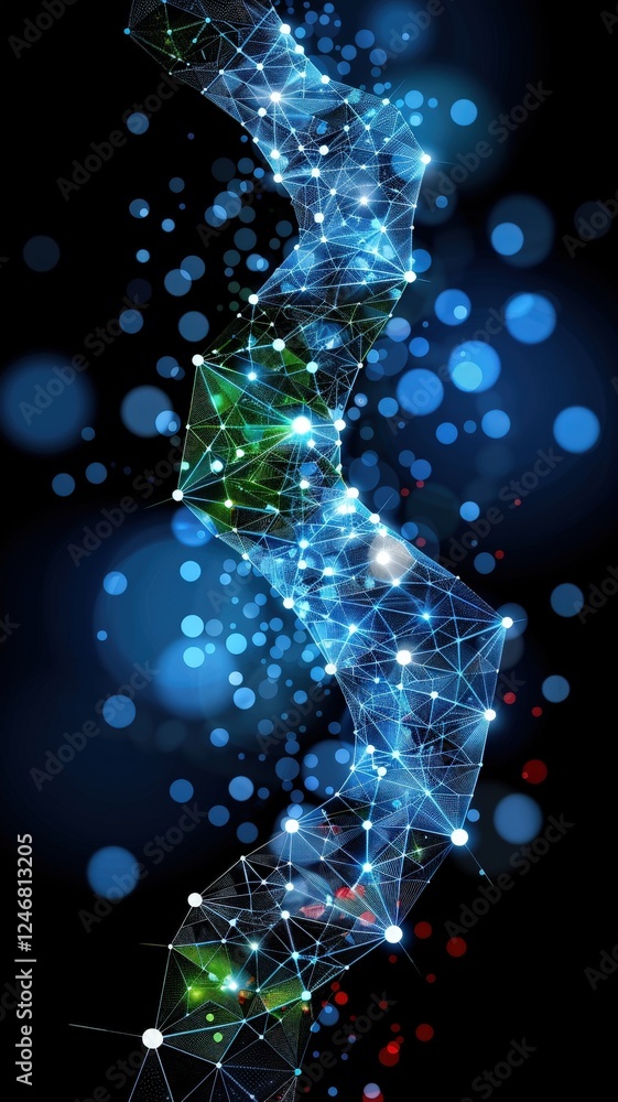 Poster a vibrant, abstract representation of interconnected networks and nodes, showcasing a dynamic flow o