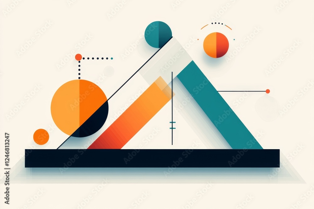 Poster a simple, clean icon of an inclined plane with a ball rolling down, symbolizing classical mechanics