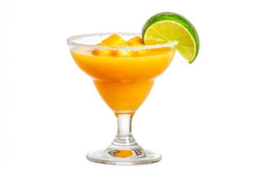 Refreshing Mango Cocktail in Curved Glass with Lime Garnish
