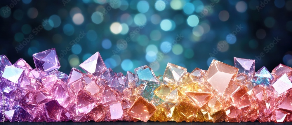Aufkleber colorful crystals of various shapes and sizes arranged on a black background creating an abstract co