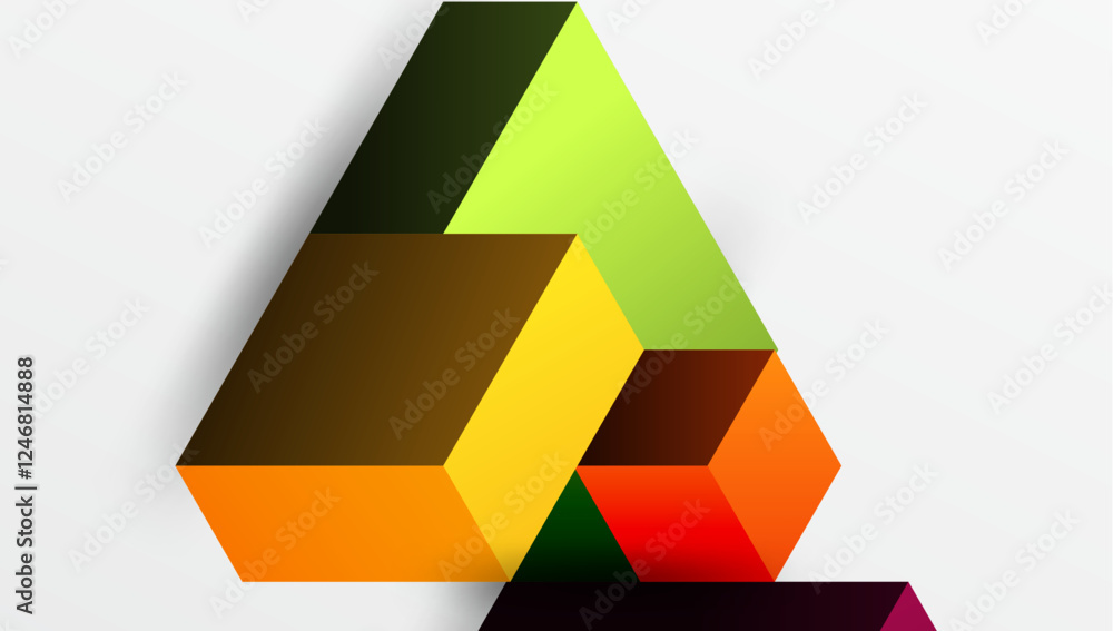 Poster Sleek abstract design featuring isometric 3D blocks in a clean, modern composition. Perfect for tech-inspired themes, with vibrant colors and geometric precision