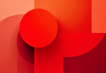 An abstract image featuring overlapping red circles and squares in varying shades of red. Creates a dynamic, layered effect with smooth color transitions.