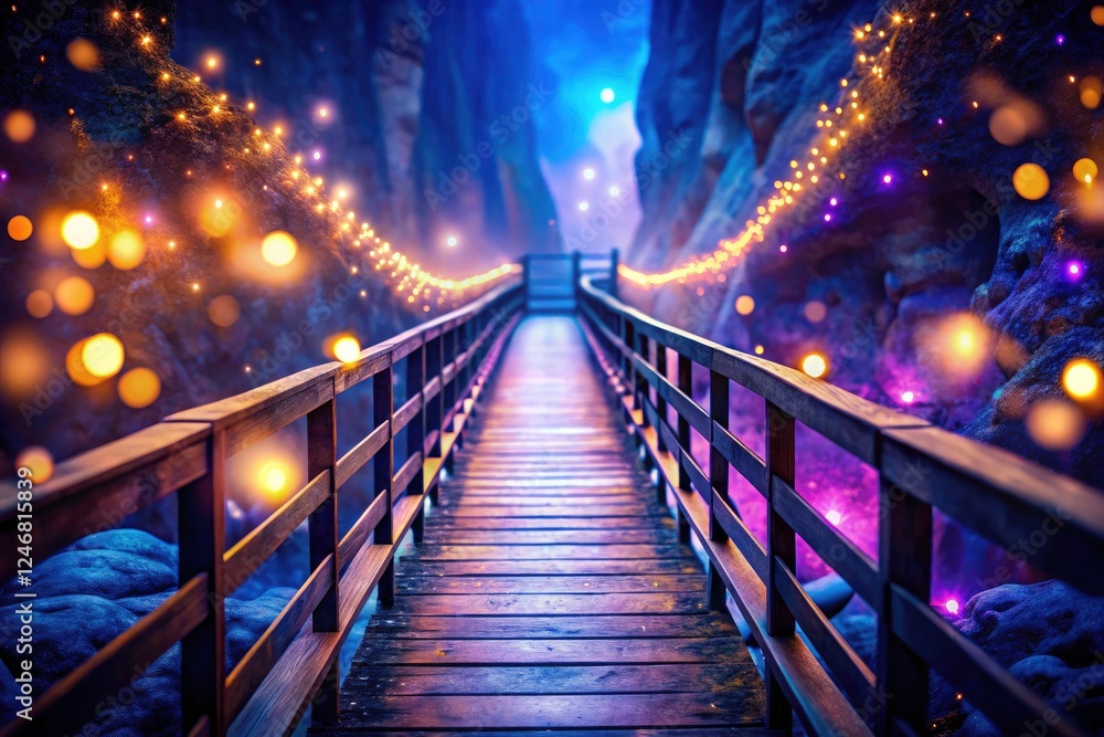 Poster bokeh's soft embrace: an ethereal bridge transcends a hazy, undefined gap.