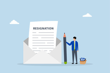 Professional write resignation letter to quit job, businessman professional with pen writing resignation email