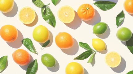 Fruit compositions with leaves isolated on white background. Orange, lemon, lime. Collection.