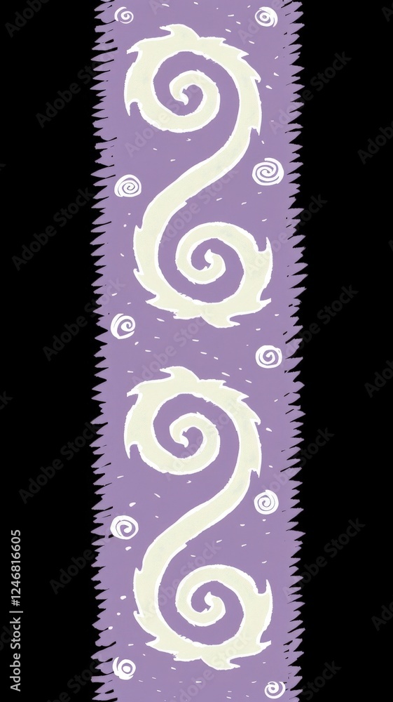Poster a whimsical pattern featuring spirals and swirls on a purple background, creating an enchanting visu