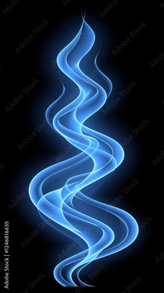 Poster a mesmerizing blue smoke-like swirl against a dark background, creating an ethereal and calming visu
