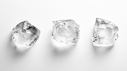 Three ice cubes, isolated on white background
