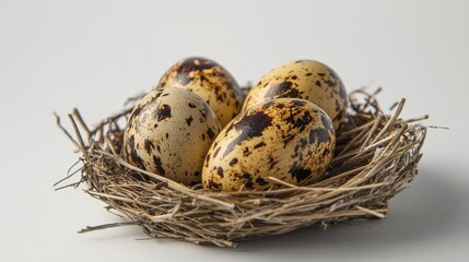 Obraz premium Three eggs in real bird nest isolated on white