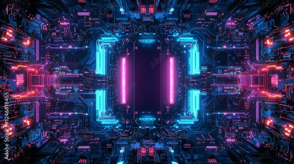 Poster futuristic neon technology background with circuit patterns