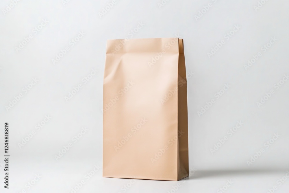 Poster clean mockup of flat kraft paper bag with matte finish placed upright on pristine white background w