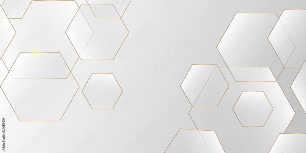 Fototapete white and grey technology hexagonal abstract background. Abstract golden stoke hexagon digital technology background. Vector abstract graphic design banner pattern presentation background web template