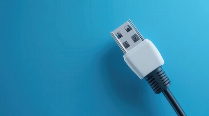 Close-Up of a USB Connector on a Blue Background Showing Technology and Connectivity Options