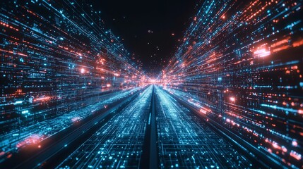 Futuristic Digital Data Stream with Bright Lines and Lights