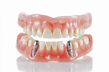 Fototapeta premium Dental implants displayed in a model of a human jaw demonstrating oral health and restoration procedures