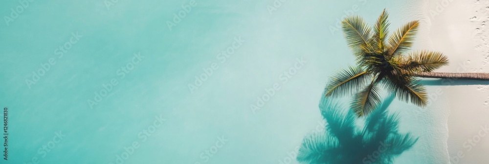 Poster relaxation under a coconut palm on a tropical beach with turquoise water and minimalist background f