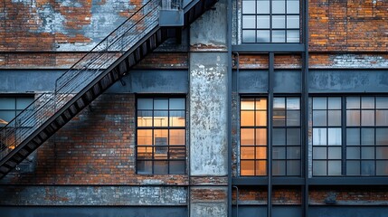 Rustic Aged Brick Building Exterior with Metal Fire Escape