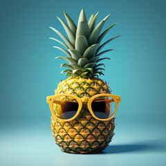 A stylish and artistic food and travel concept illustration showcasing a trendy pineapple with glasses, representing modern culinary exploration and adventure 