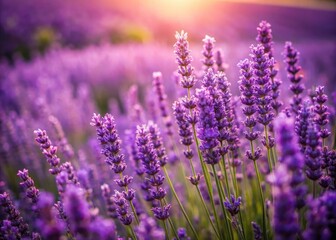 Fototapeta premium Close-up of blooming lavender in Provence; rustic photography captures fragrant purple flowers in summer fields.