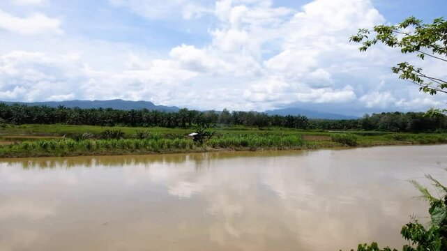 Beautiful view of Kampar River from Muara Takus Village, Kampar Regency.