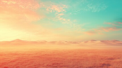 Serene Desert Landscape with Colorful Sunrise and Soft Hues