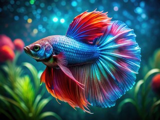 Fototapeta premium Colorful beta fish photography: dazzling scales, elegant aquatic poses; vibrant fashion shoot.