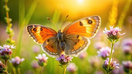 Fototapeta premium Coenonympha hero L.: Captivating candid shots reveal the meadow brown butterfly's serene presence.